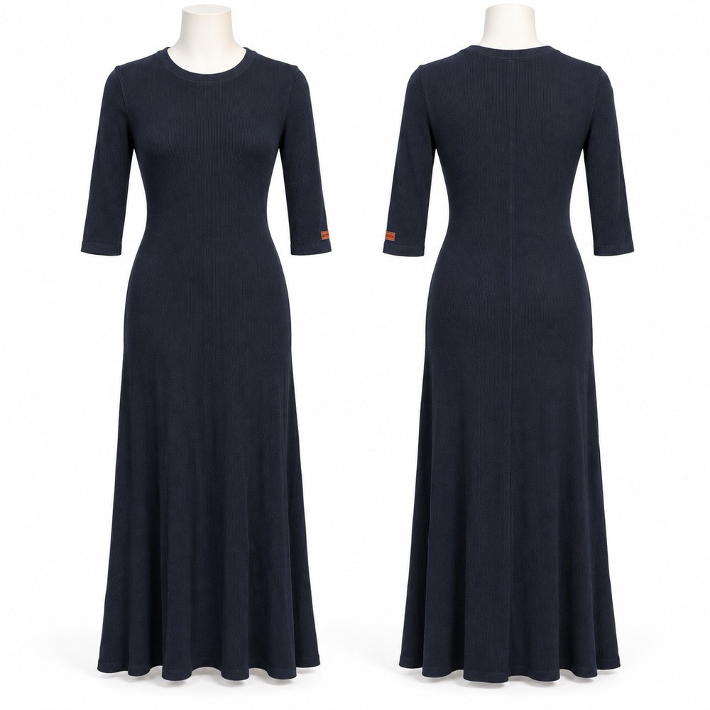 Vintage Lauren Ralph Lauren Petite P/S Navy Ribbed Cotton Maxi Dress 90s